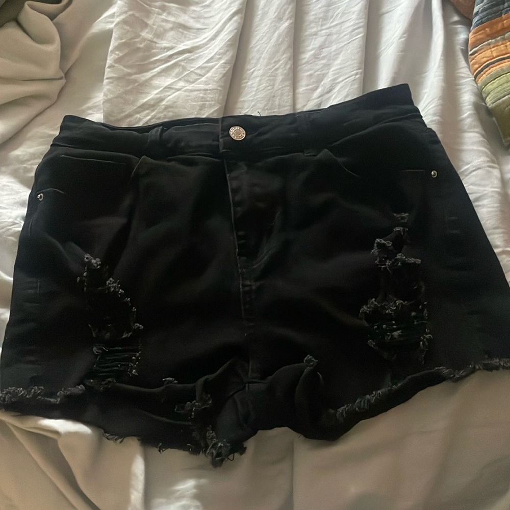 shein black ripped denim shorts